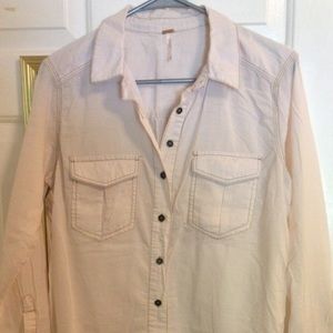 Free People Cream Button Down Collared Blouse
